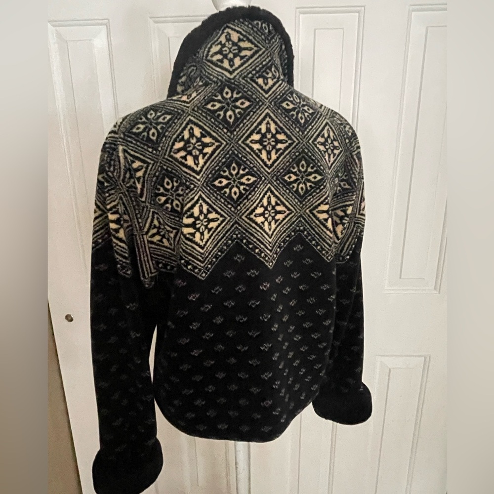 Willi Smith Jacket Lightweight Crop Aztec Design Black/Tan Soft Faux Fur Med - Picture 2 of 11